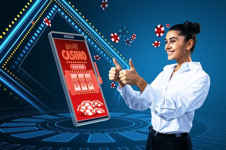 Grafis mesin slot digital dengan tampilan futuristik yang menarik dan interaktif